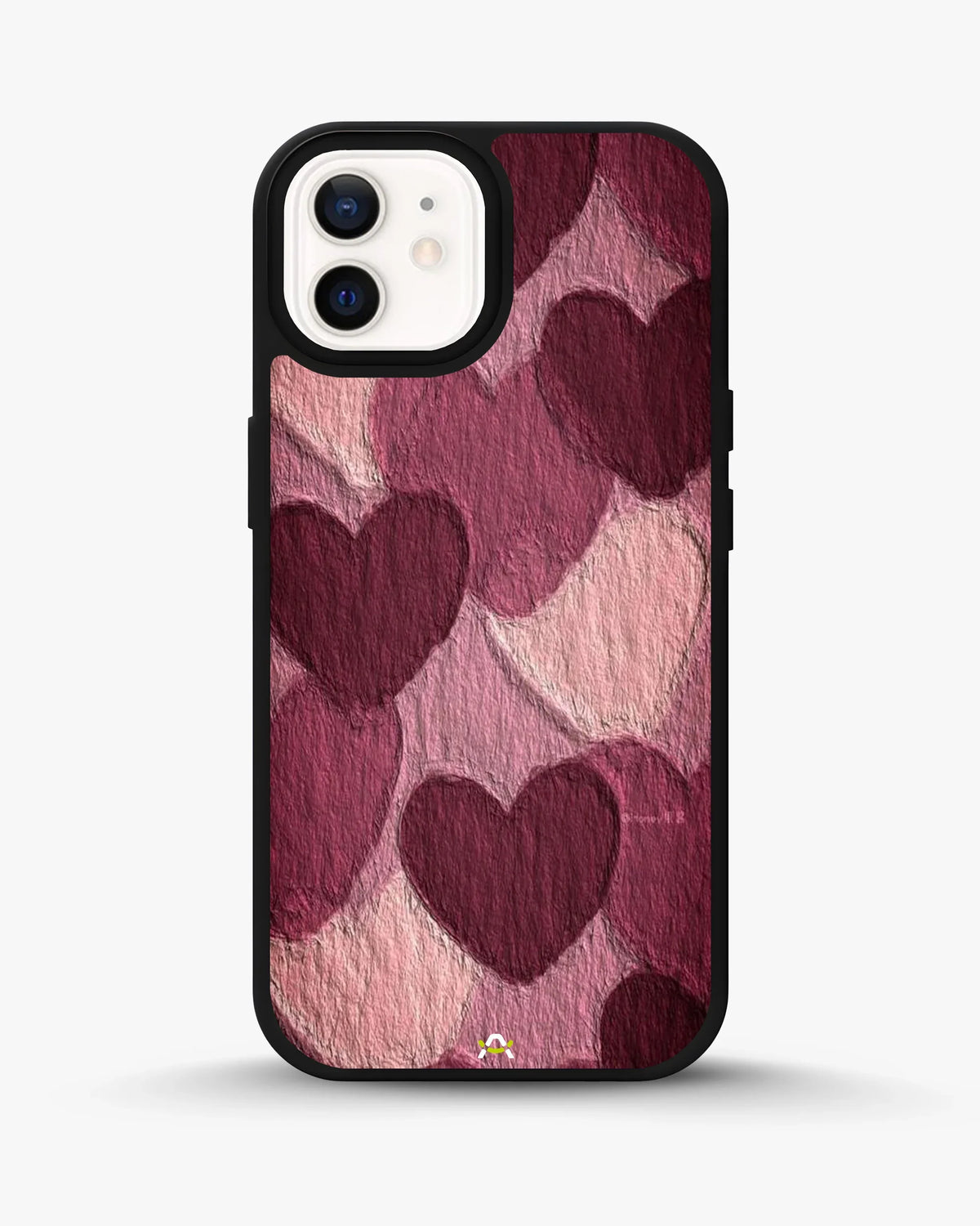 Hearts Pattern Phone Case - Textured Burgundy & Pink Print for iPhone, Samsung, Pixel, OnePlus & Vivo