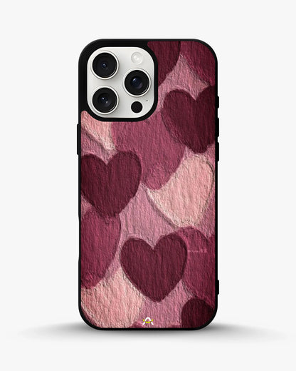 Hearts Pattern Phone Case - Textured Burgundy & Pink Print for iPhone, Samsung, Pixel, OnePlus & Vivo