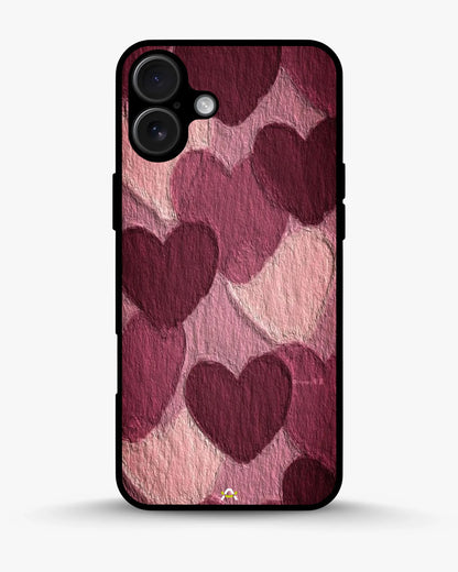 Hearts Pattern Phone Case - Textured Burgundy & Pink Print for iPhone, Samsung, Pixel, OnePlus & Vivo
