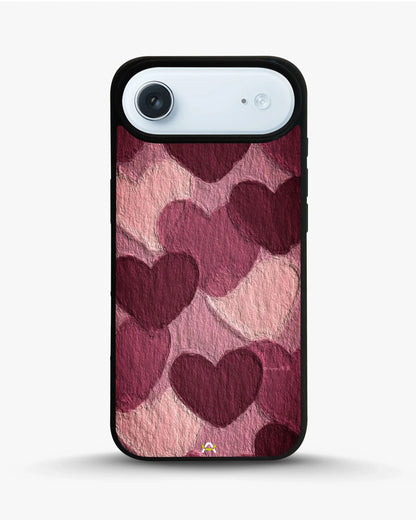 Hearts Pattern Phone Case - Textured Burgundy & Pink Print for iPhone, Samsung, Pixel, OnePlus & Vivo