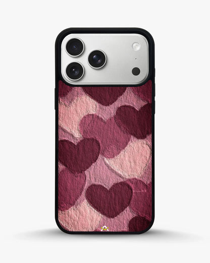 Hearts Pattern Phone Case - Textured Burgundy & Pink Print for iPhone, Samsung, Pixel, OnePlus & Vivo