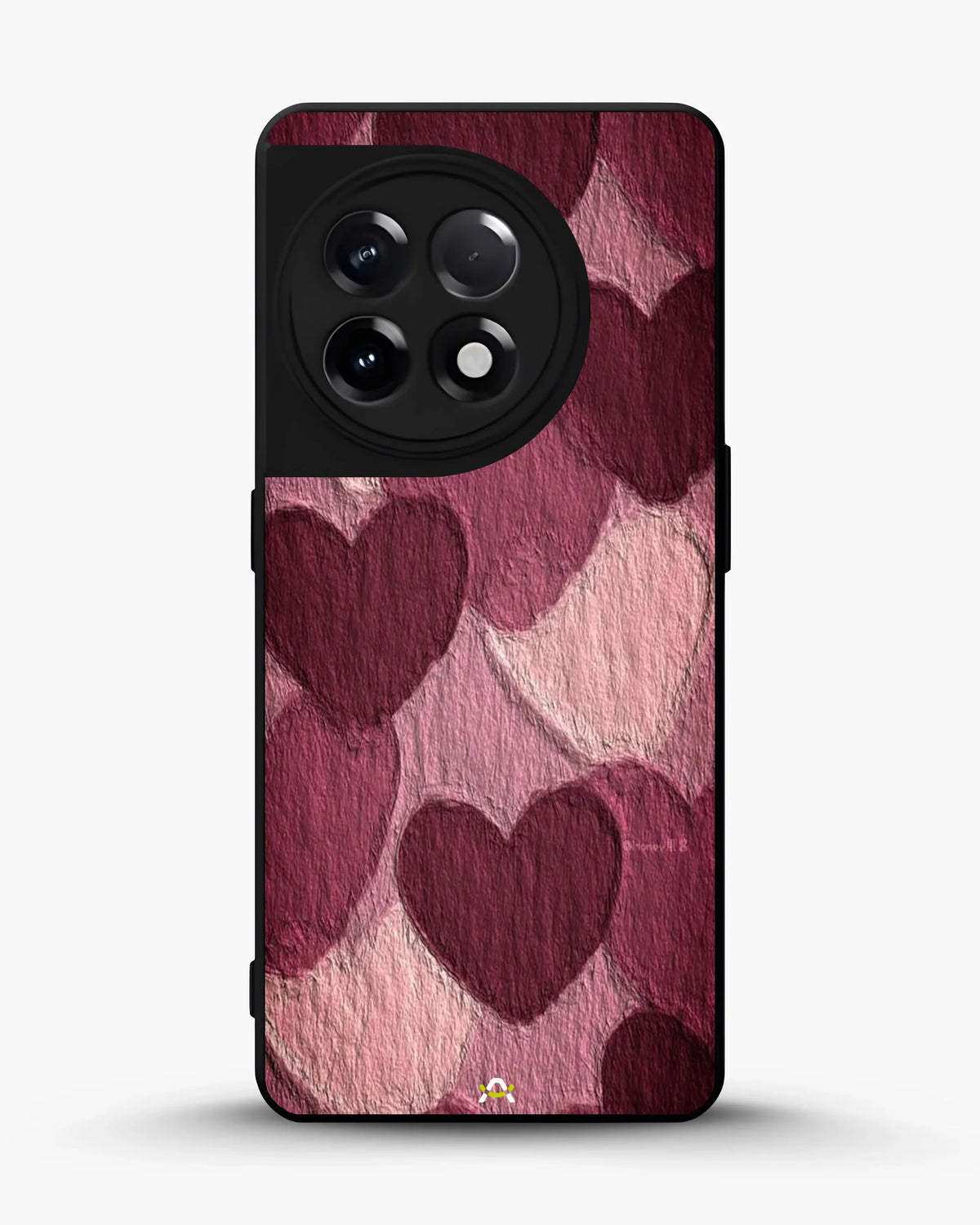 Hearts Pattern Phone Case - Textured Burgundy & Pink Print for iPhone, Samsung, Pixel, OnePlus & Vivo