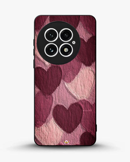 Hearts Pattern Phone Case - Textured Burgundy & Pink Print for iPhone, Samsung, Pixel, OnePlus & Vivo