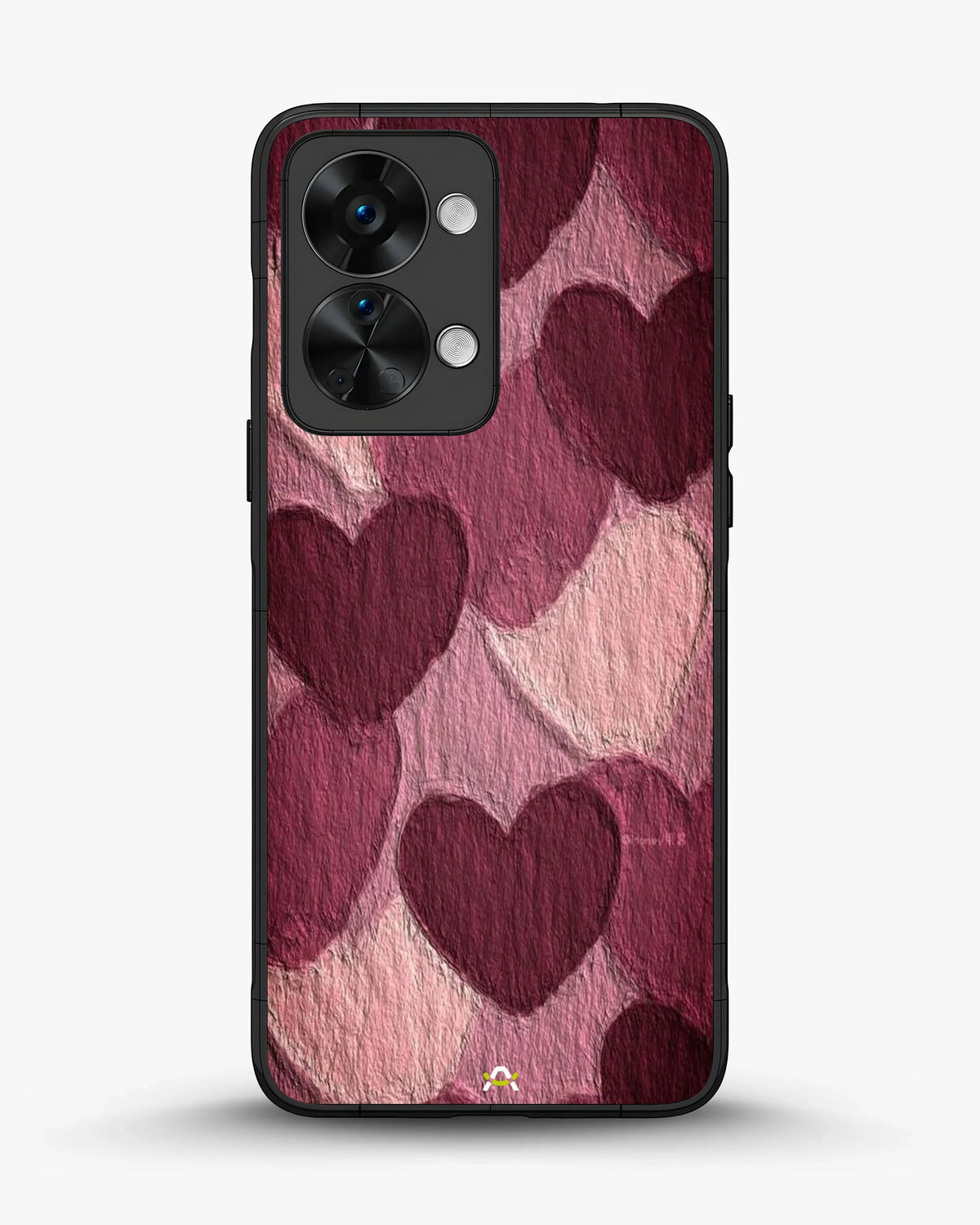 Hearts Pattern Phone Case - Textured Burgundy & Pink Print for iPhone, Samsung, Pixel, OnePlus & Vivo