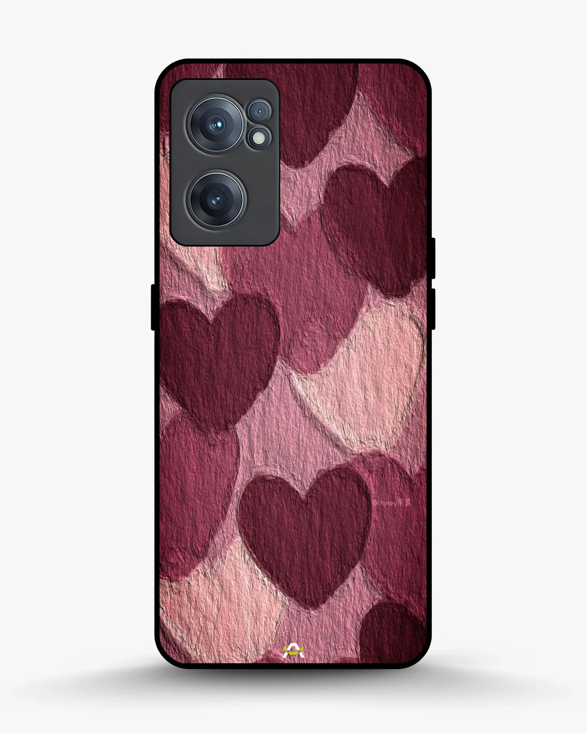 Hearts Pattern Phone Case - Textured Burgundy & Pink Print for iPhone, Samsung, Pixel, OnePlus & Vivo