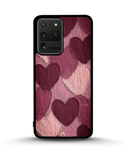 Hearts Pattern Phone Case - Textured Burgundy & Pink Print for iPhone, Samsung, Pixel, OnePlus & Vivo