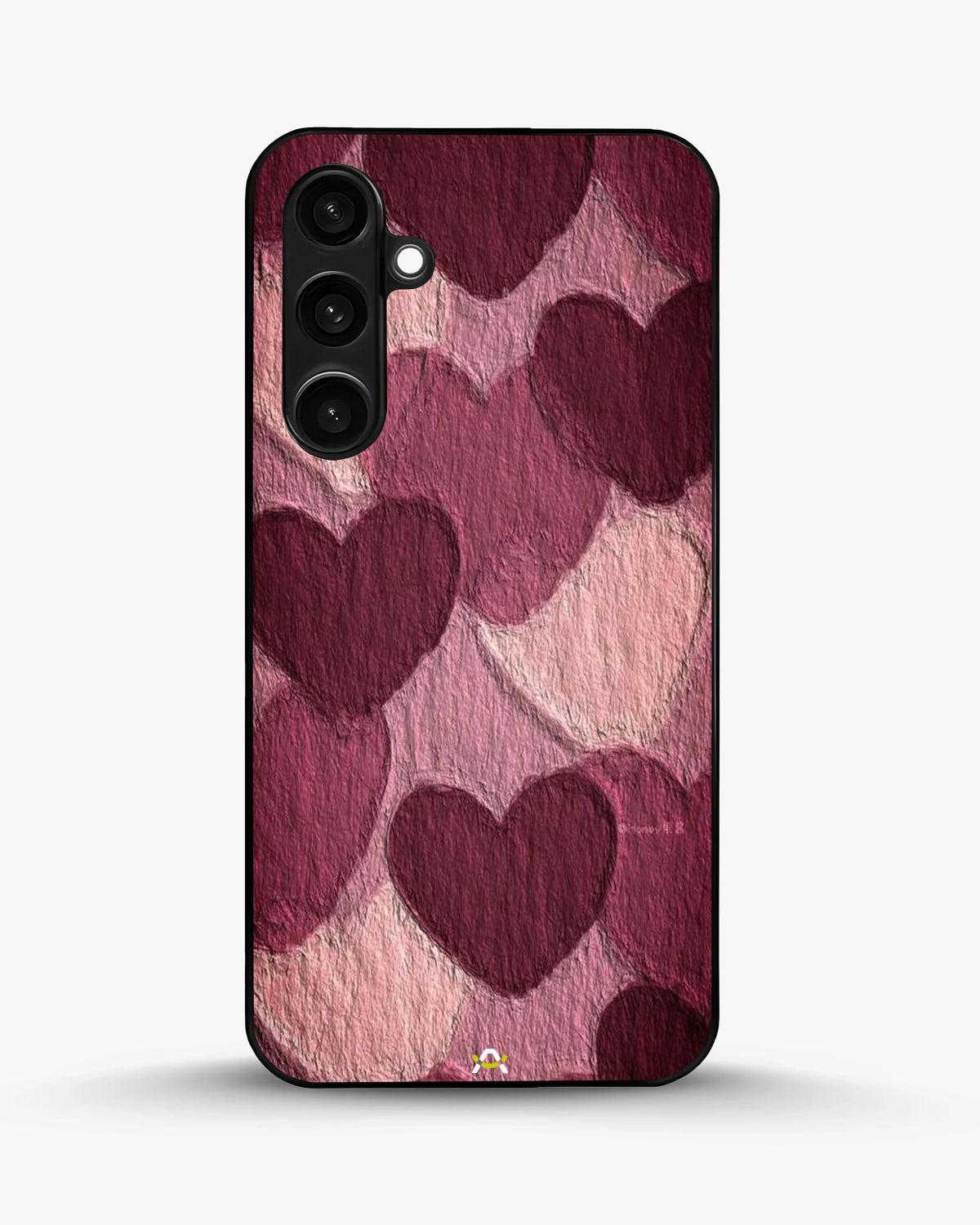 Hearts Pattern Phone Case - Textured Burgundy & Pink Print for iPhone, Samsung, Pixel, OnePlus & Vivo