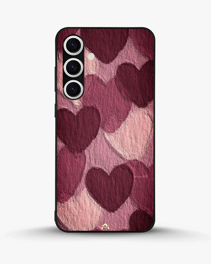 Hearts Pattern Phone Case - Textured Burgundy & Pink Print for iPhone, Samsung, Pixel, OnePlus & Vivo