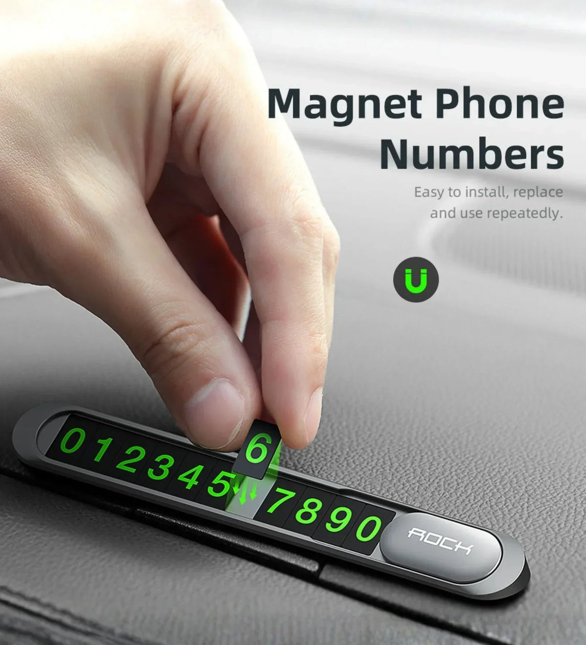 Magnetic Slide-to-Hide Temporary Parking Phone Number Plate (Metal)