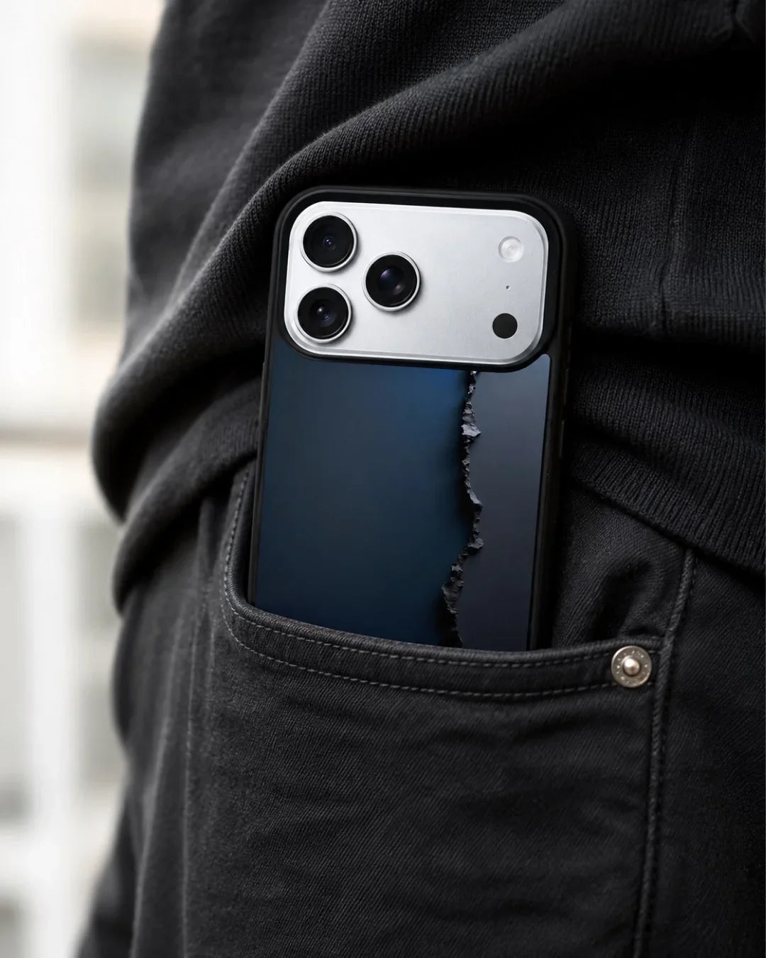 Jagged Line Phone Case - Navy & Charcoal Abstract Print for iPhone, Samsung, Pixel, OnePlus & Vivo