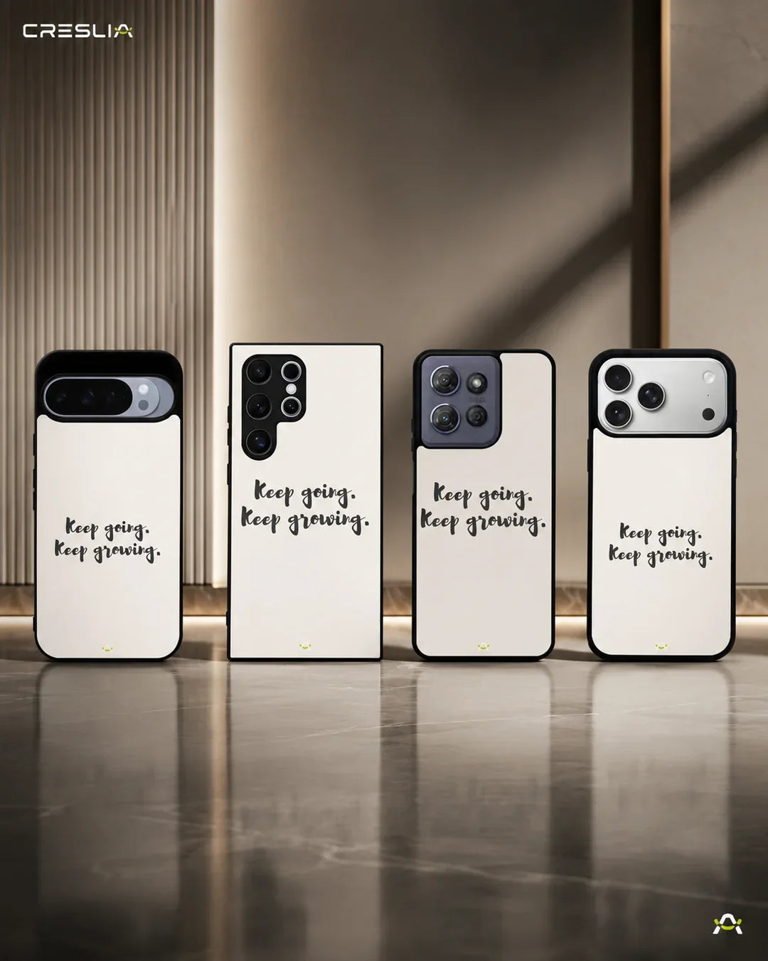 Keep Going Keep Growing Phone Case - Minimal Script Print for iPhone, Samsung, Pixel, OnePlus & Vivo