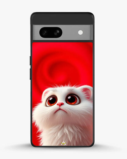 Cute White Kitten Phone Case - Fluffy Kitten Print on Red Backdrop for iPhone, Samsung, Pixel, OnePlus & Vivo