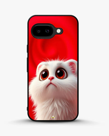 Cute White Kitten Phone Case - Fluffy Kitten Print on Red Backdrop for iPhone, Samsung, Pixel, OnePlus & Vivo
