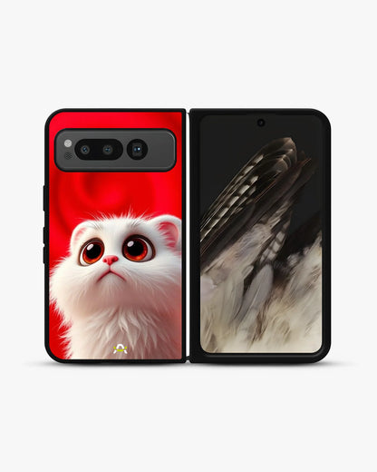 Cute White Kitten Phone Case - Fluffy Kitten Print on Red Backdrop for iPhone, Samsung, Pixel, OnePlus & Vivo