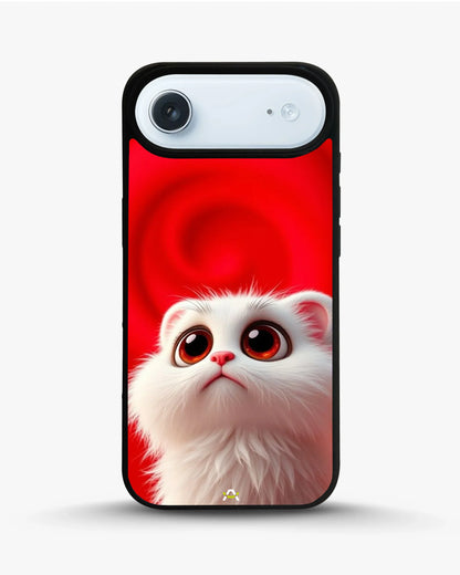 Cute White Kitten Phone Case - Fluffy Kitten Print on Red Backdrop for iPhone, Samsung, Pixel, OnePlus & Vivo