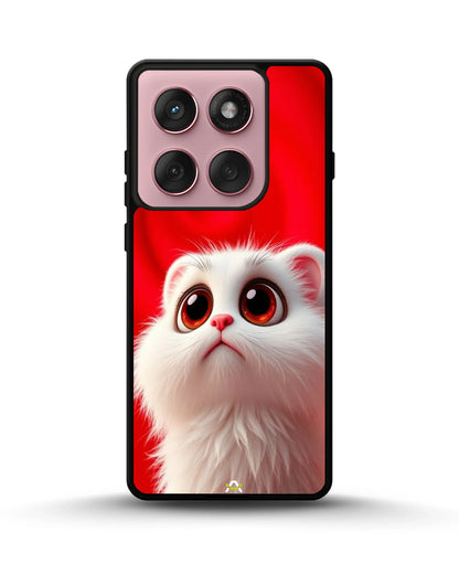 Cute White Kitten Phone Case - Fluffy Kitten Print on Red Backdrop for iPhone, Samsung, Pixel, OnePlus & Vivo