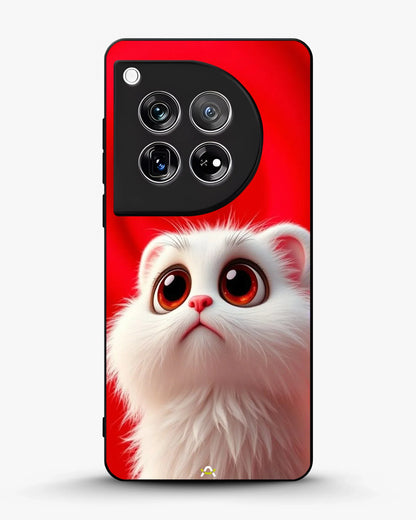 Cute White Kitten Phone Case - Fluffy Kitten Print on Red Backdrop for iPhone, Samsung, Pixel, OnePlus & Vivo
