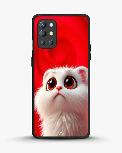 Cute White Kitten Phone Case - Fluffy Kitten Print on Red Backdrop for iPhone, Samsung, Pixel, OnePlus & Vivo