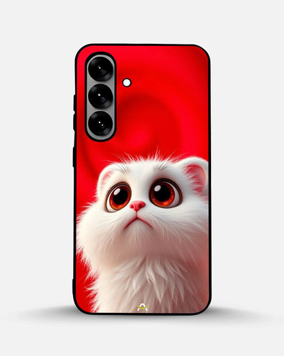 Cute White Kitten Phone Case - Fluffy Kitten Print on Red Backdrop for iPhone, Samsung, Pixel, OnePlus & Vivo
