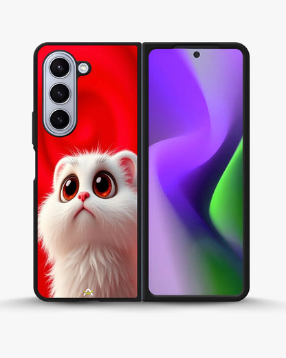 Cute White Kitten Phone Case - Fluffy Kitten Print on Red Backdrop for iPhone, Samsung, Pixel, OnePlus & Vivo