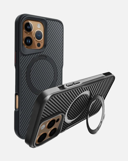Magnetic kickstand Case– iPhone 16 Pro Max – Black – Armor Carbon Fiber Series