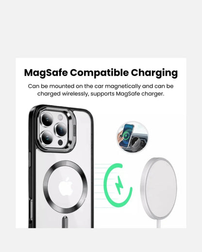 MagSafe Metallic Ring Stand Case – iPhone 16 Pro Max – Black / Rose Gold – Clear Shockproof Cover with Kickstand