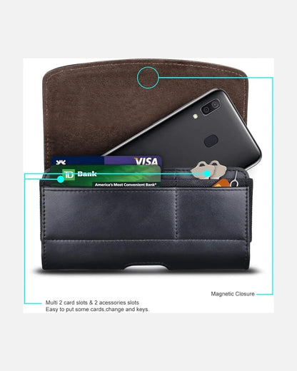 Multi-Slot Pouch Case – Universal (Large) – Black – PU Leather Phone & Accessory Holder