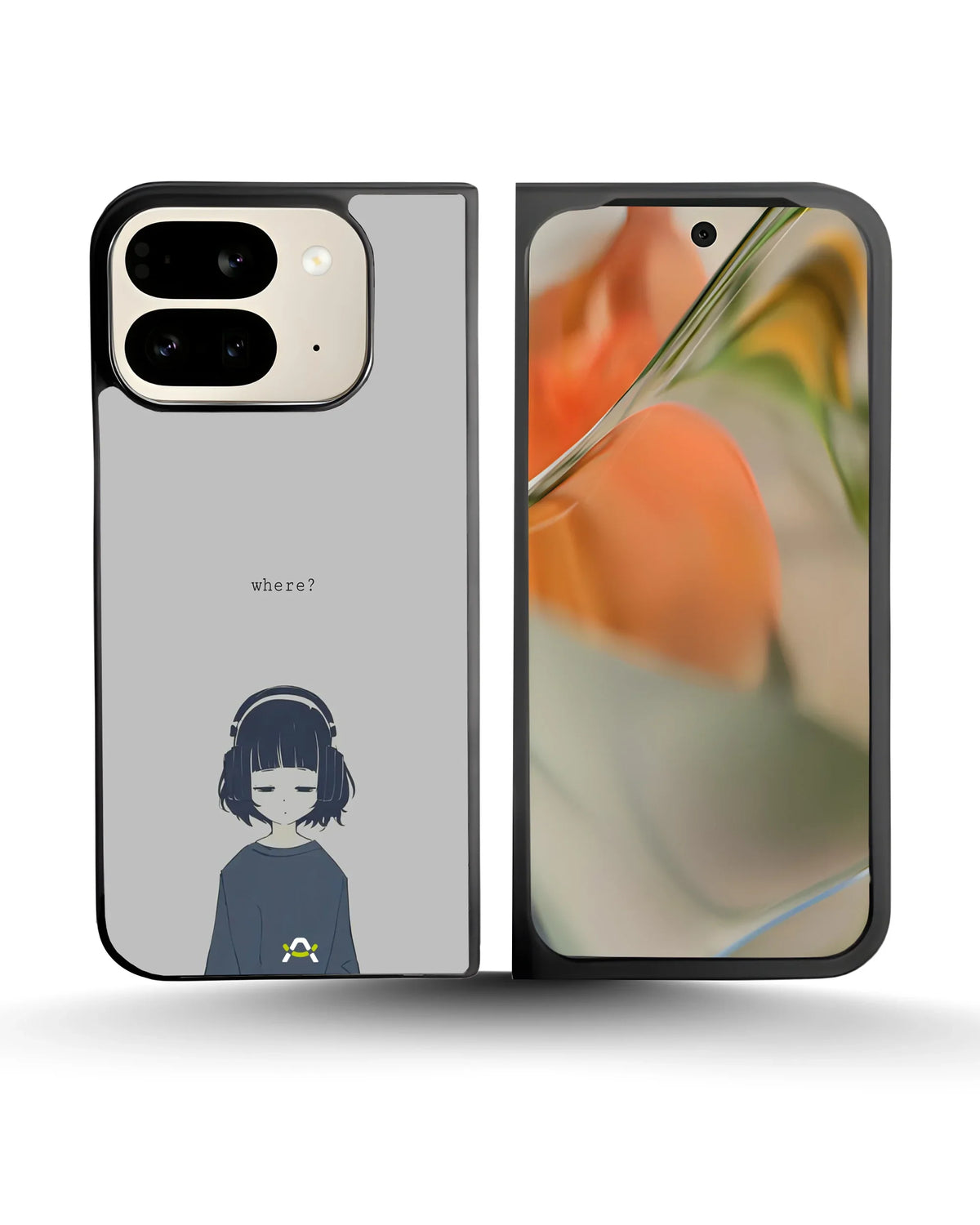 Navy Headphones Girl Phone Case - Calm Navy & Gray Art Print for iPhone, Samsung, Pixel, OnePlus & Vivo