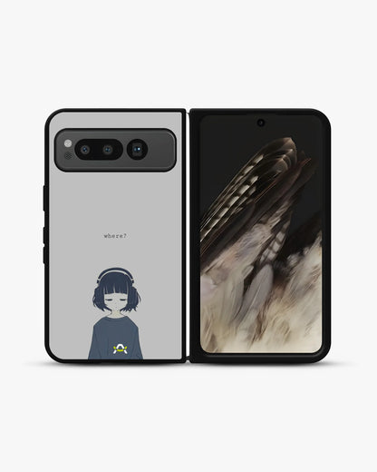 Navy Headphones Girl Phone Case - Calm Navy & Gray Art Print for iPhone, Samsung, Pixel, OnePlus & Vivo