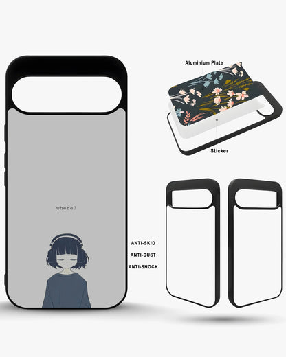 Navy Headphones Girl Phone Case - Calm Navy & Gray Art Print for iPhone, Samsung, Pixel, OnePlus & Vivo