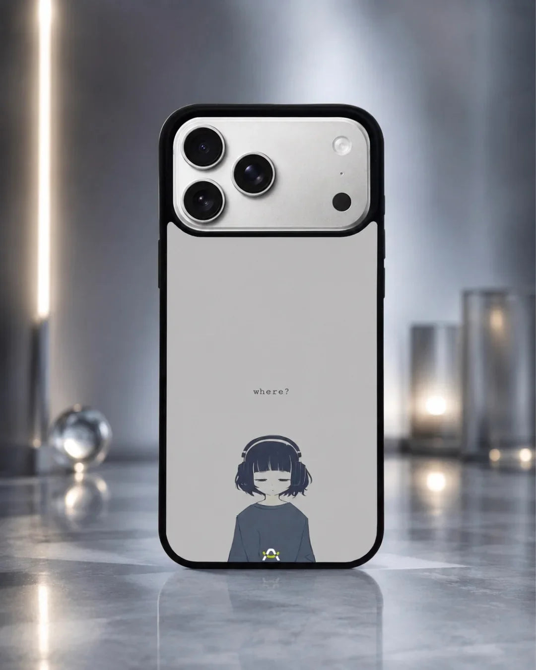 Navy Headphones Girl Phone Case - Calm Navy & Gray Art Print for iPhone, Samsung, Pixel, OnePlus & Vivo