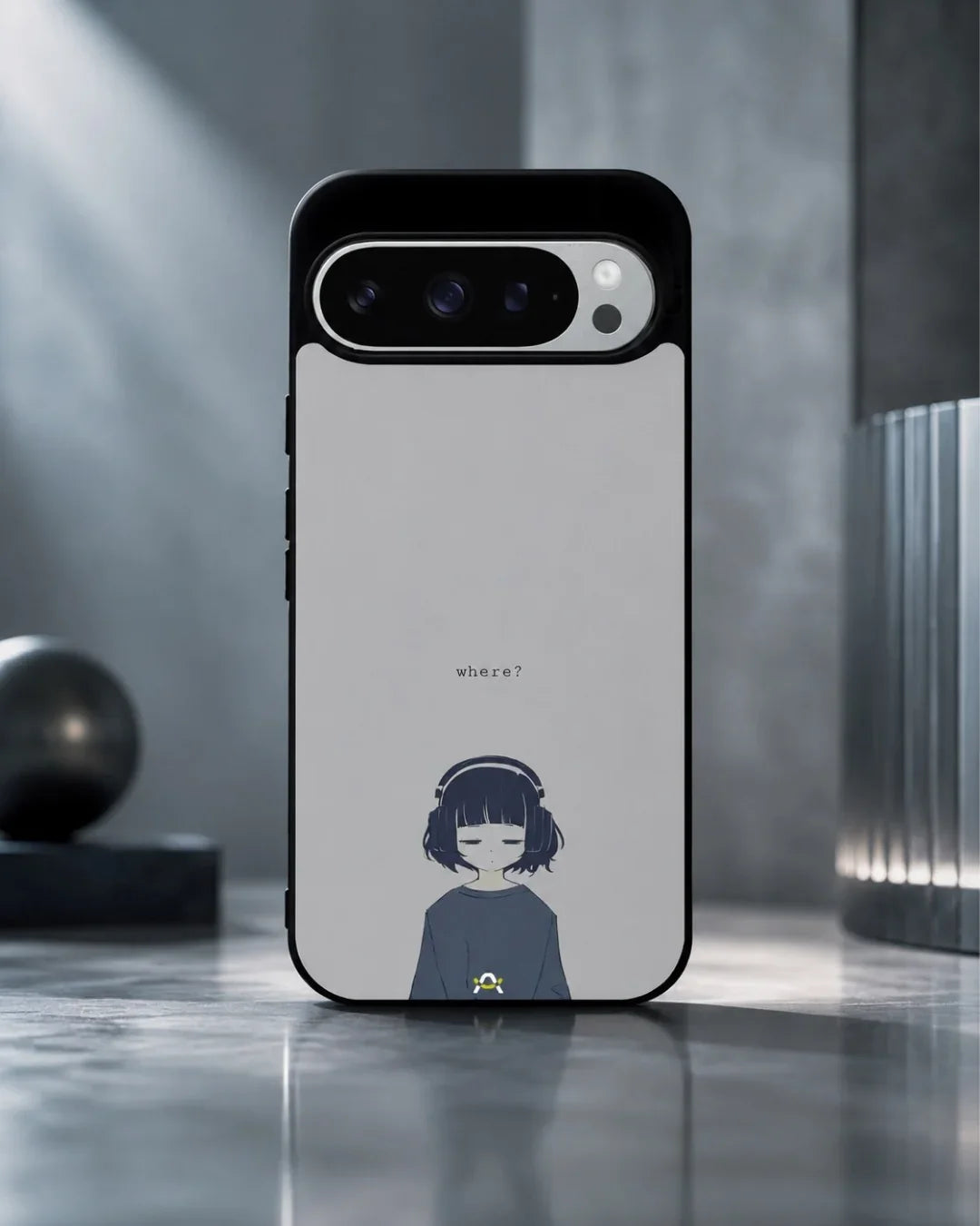 Navy Headphones Girl Phone Case - Calm Navy & Gray Art Print for iPhone, Samsung, Pixel, OnePlus & Vivo