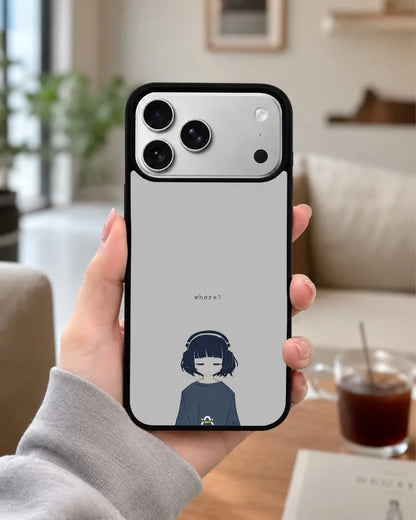 Navy Headphones Girl Phone Case - Calm Navy & Gray Art Print for iPhone, Samsung, Pixel, OnePlus & Vivo