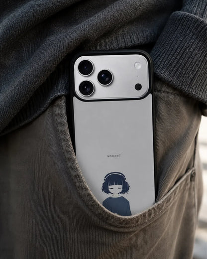 Navy Headphones Girl Phone Case - Calm Navy & Gray Art Print for iPhone, Samsung, Pixel, OnePlus & Vivo