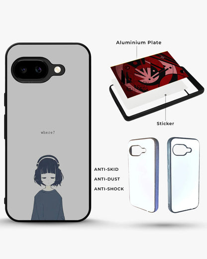 Navy Headphones Girl Phone Case - Calm Navy & Gray Art Print for iPhone, Samsung, Pixel, OnePlus & Vivo