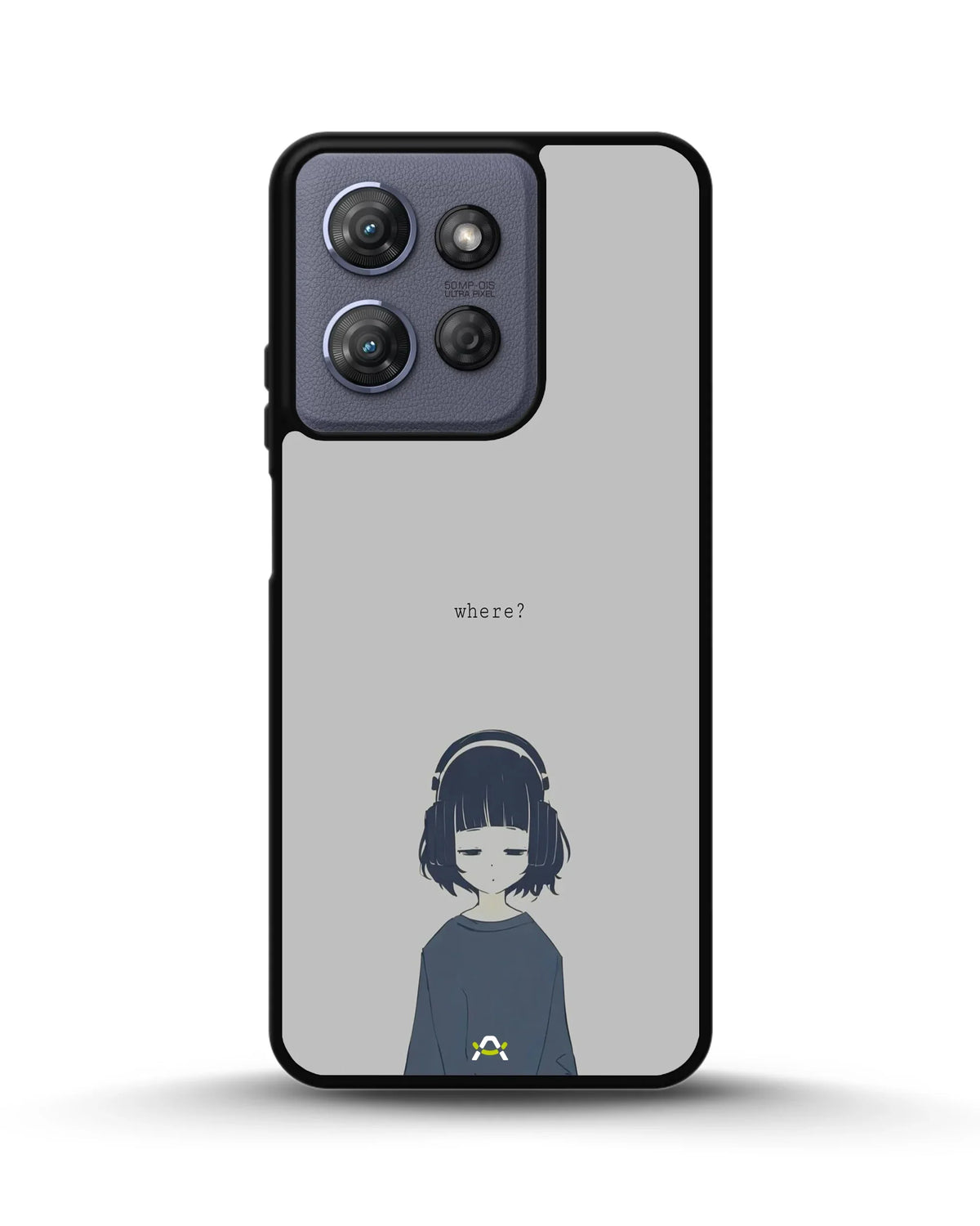 Navy Headphones Girl Phone Case - Calm Navy & Gray Art Print for iPhone, Samsung, Pixel, OnePlus & Vivo