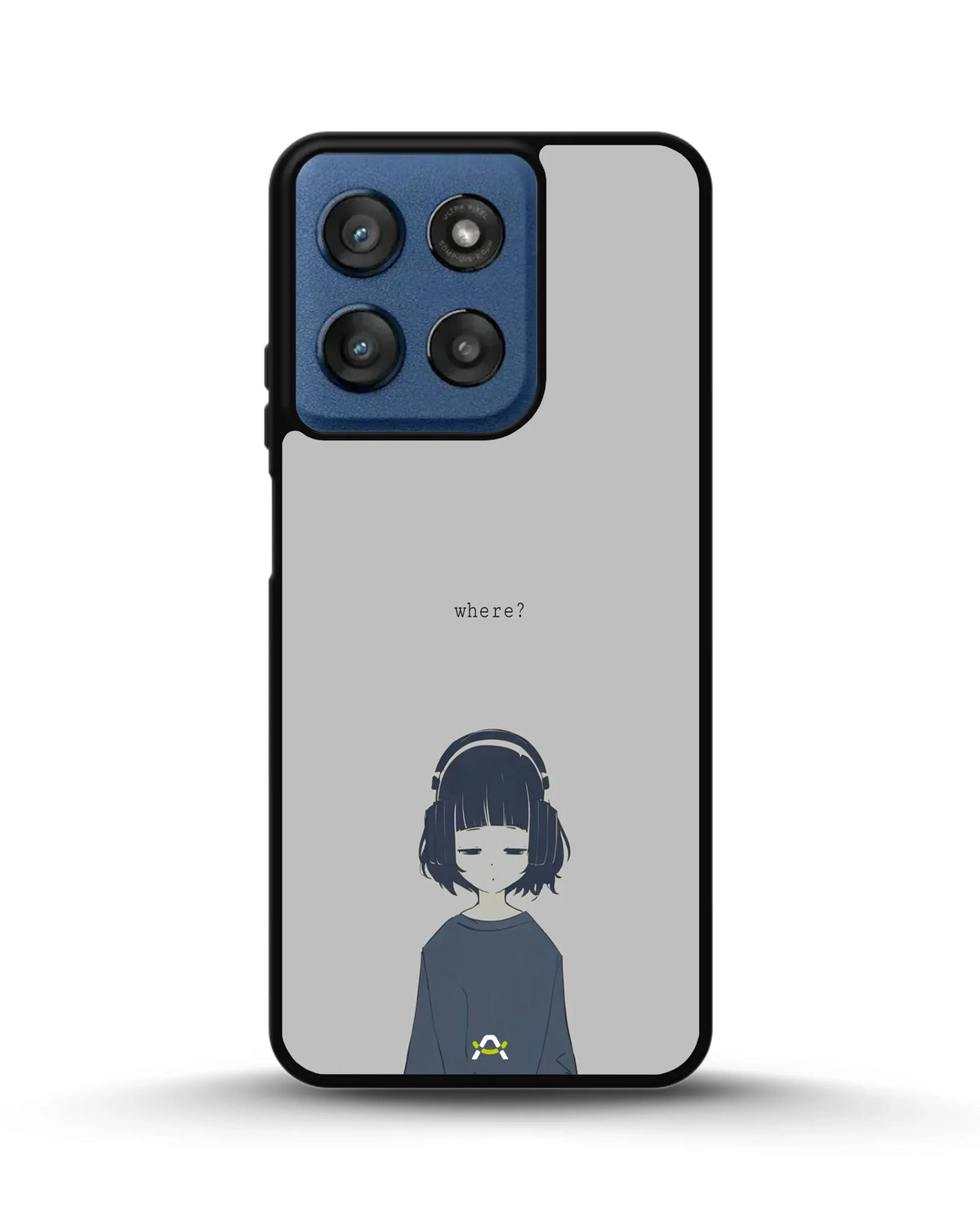 Navy Headphones Girl Phone Case - Calm Navy & Gray Art Print for iPhone, Samsung, Pixel, OnePlus & Vivo