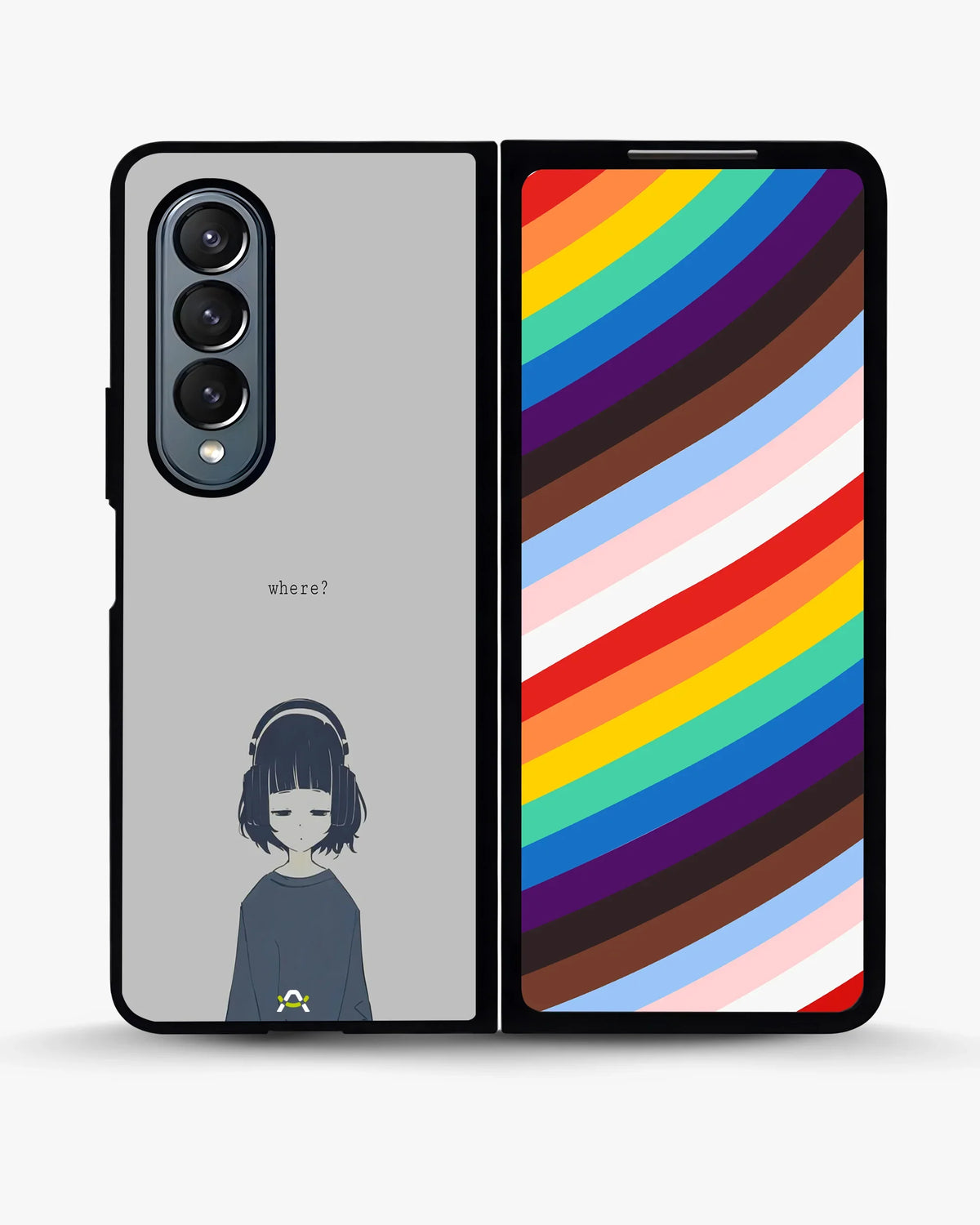 Navy Headphones Girl Phone Case - Calm Navy & Gray Art Print for iPhone, Samsung, Pixel, OnePlus & Vivo