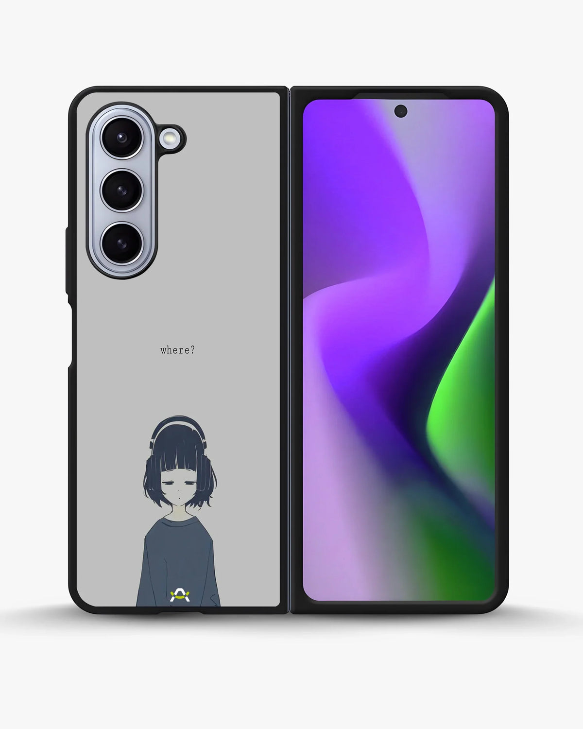 Navy Headphones Girl Phone Case - Calm Navy & Gray Art Print for iPhone, Samsung, Pixel, OnePlus & Vivo