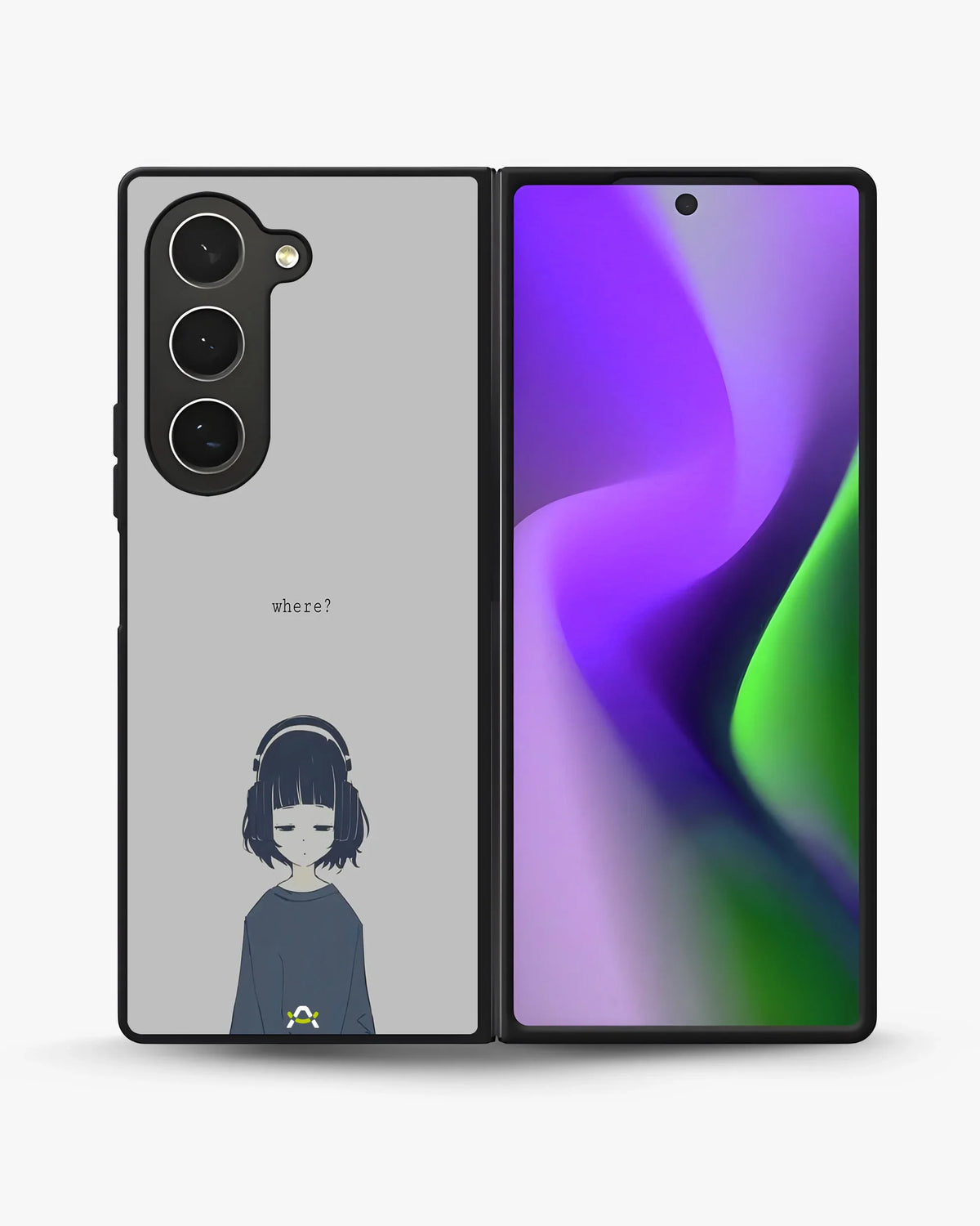 Navy Headphones Girl Phone Case - Calm Navy & Gray Art Print for iPhone, Samsung, Pixel, OnePlus & Vivo