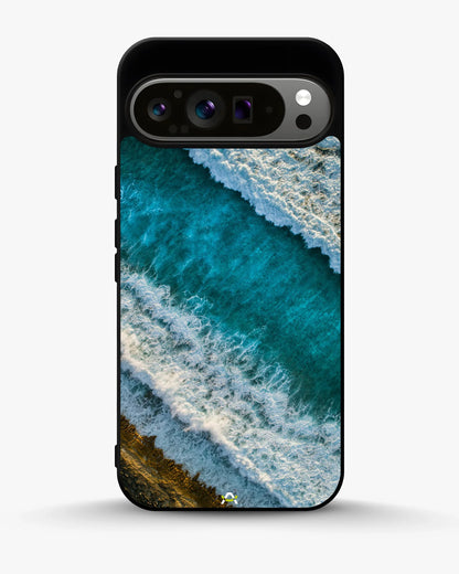 Ocean Waves Phone Case - Turquoise & Golden Print for iPhone, Samsung, Pixel, OnePlus & Vivo