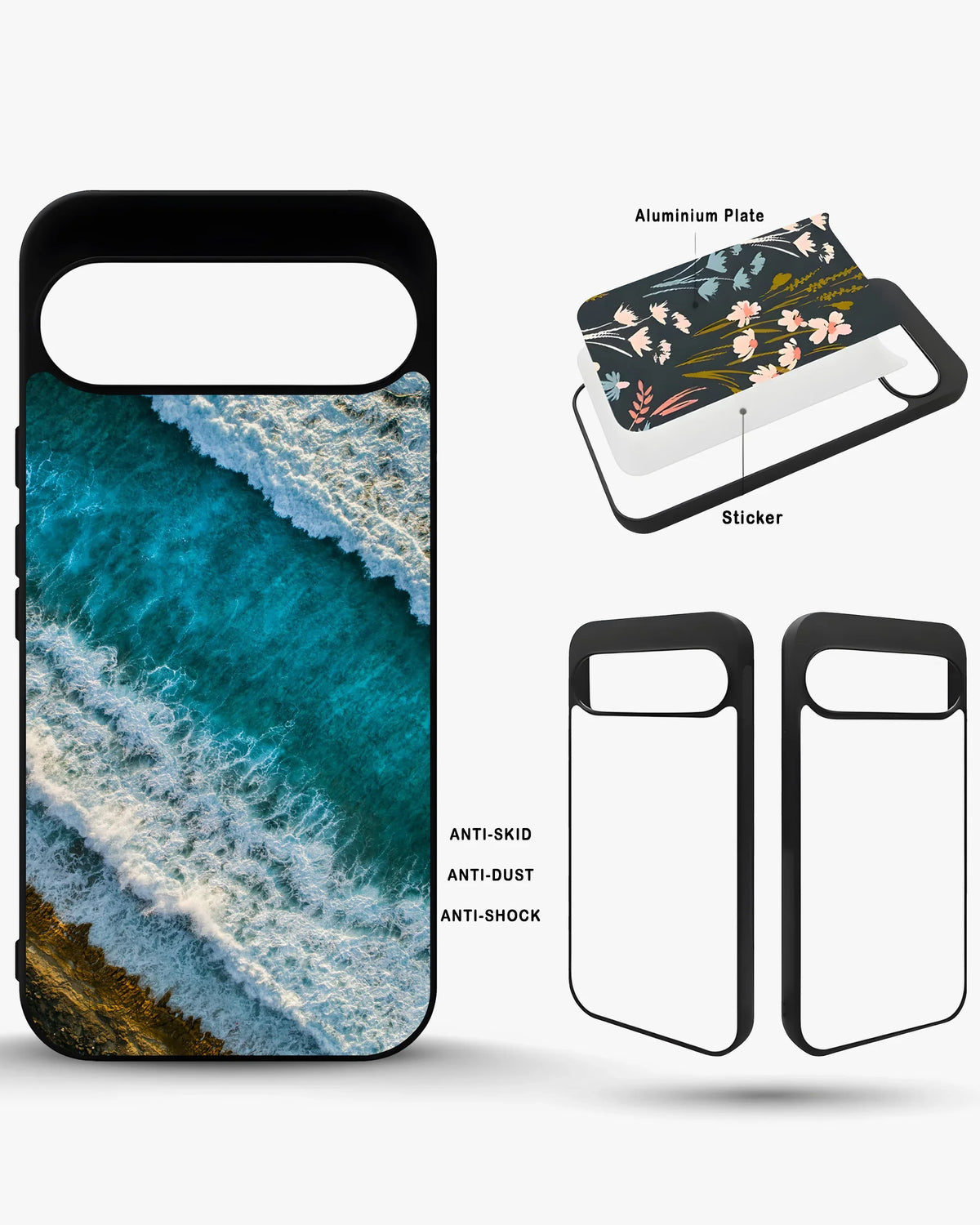 Ocean Waves Phone Case - Turquoise & Golden Print for iPhone, Samsung, Pixel, OnePlus & Vivo