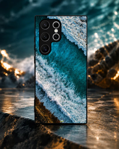 Ocean Waves Phone Case - Turquoise & Golden Print for iPhone, Samsung, Pixel, OnePlus & Vivo