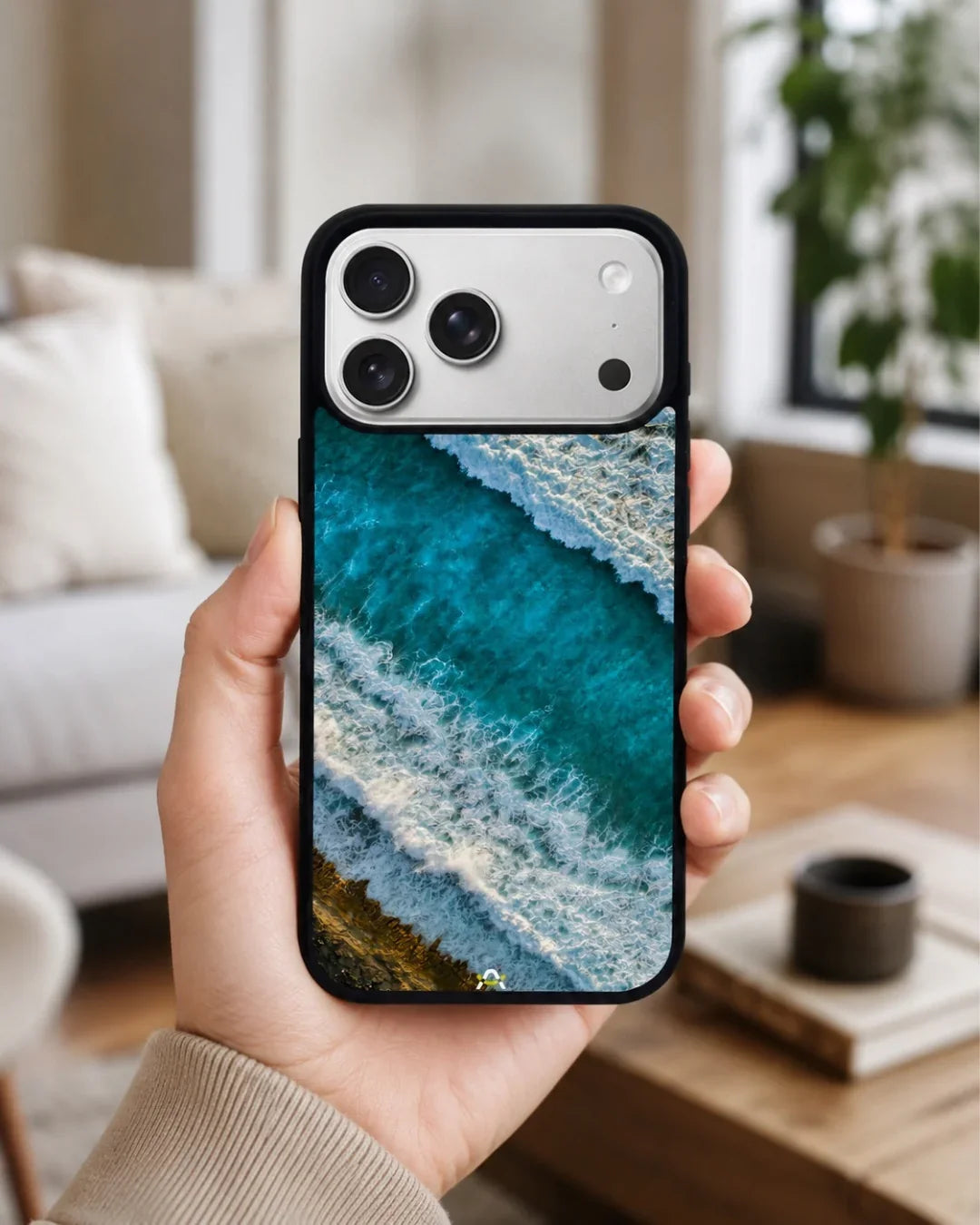 Ocean Waves Phone Case - Turquoise & Golden Print for iPhone, Samsung, Pixel, OnePlus & Vivo