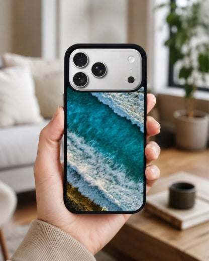 Ocean Waves Phone Case - Turquoise & Golden Print for iPhone, Samsung, Pixel, OnePlus & Vivo