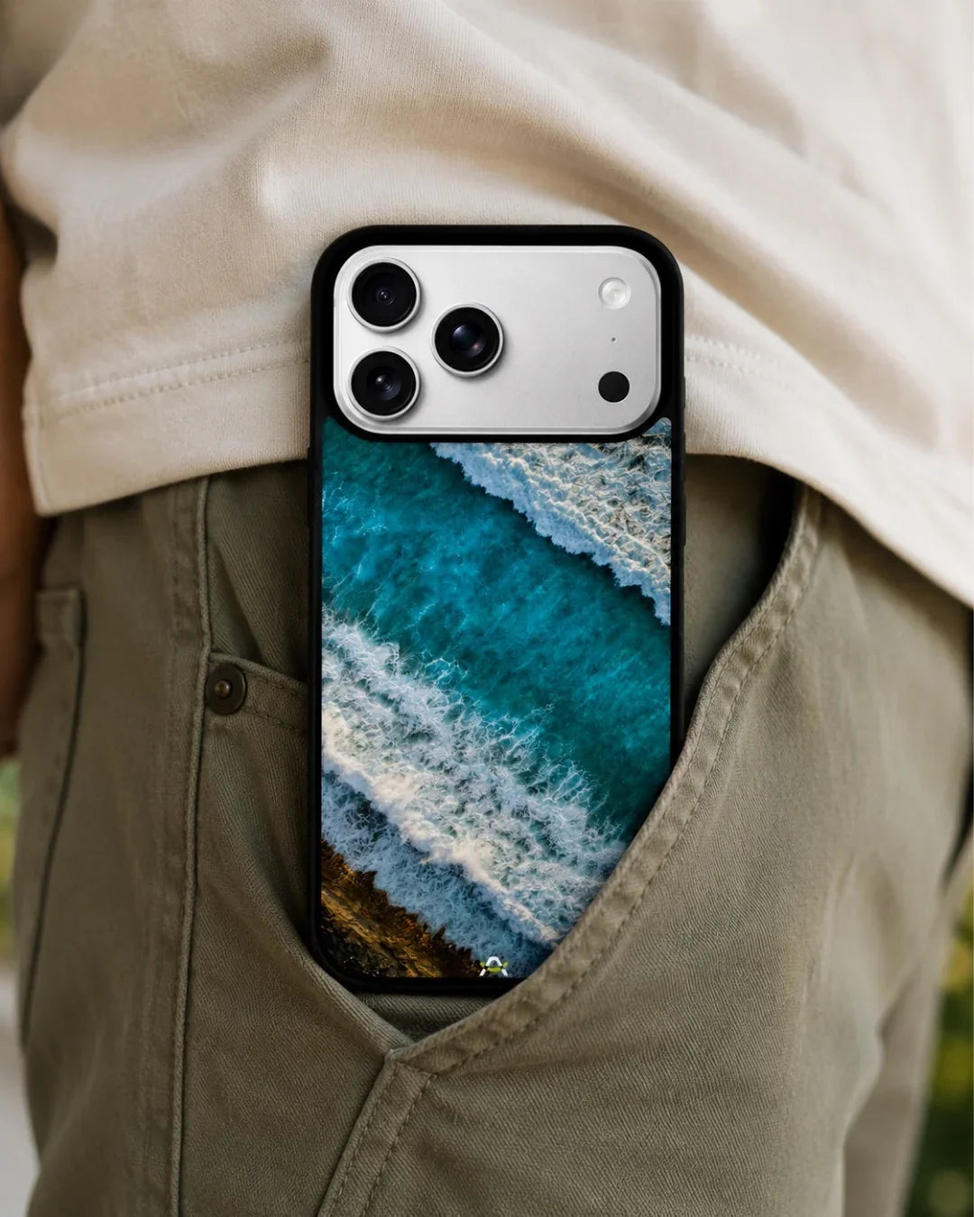 Ocean Waves Phone Case - Turquoise & Golden Print for iPhone, Samsung, Pixel, OnePlus & Vivo