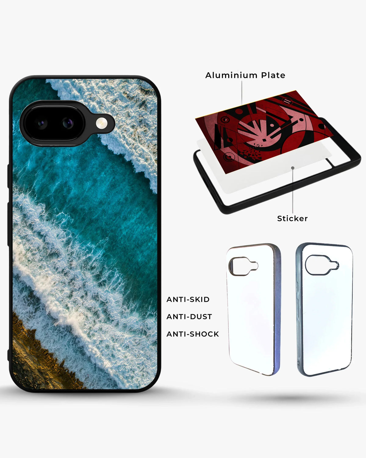 Ocean Waves Phone Case - Turquoise & Golden Print for iPhone, Samsung, Pixel, OnePlus & Vivo