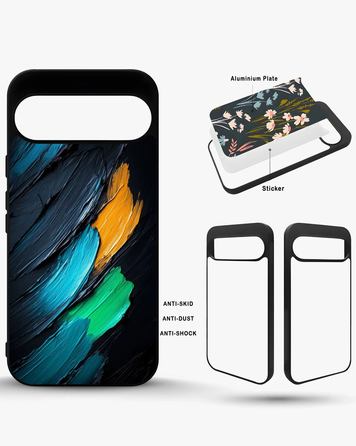 Oil Paint Strokes Phone Case - Blue & Emerald Abstract Print for iPhone, Samsung, Pixel, OnePlus & Vivo