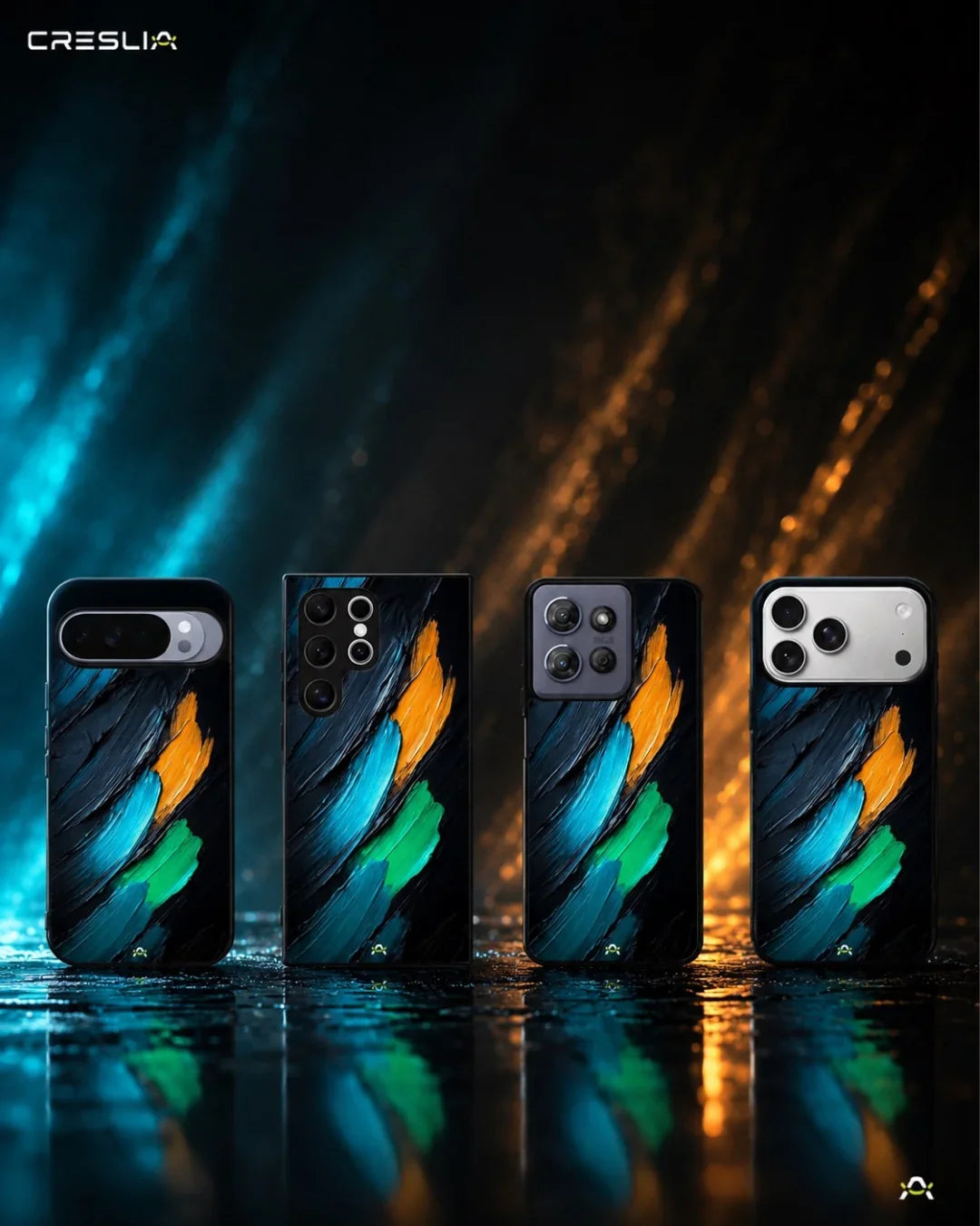 Oil Paint Strokes Phone Case - Blue & Emerald Abstract Print for iPhone, Samsung, Pixel, OnePlus & Vivo