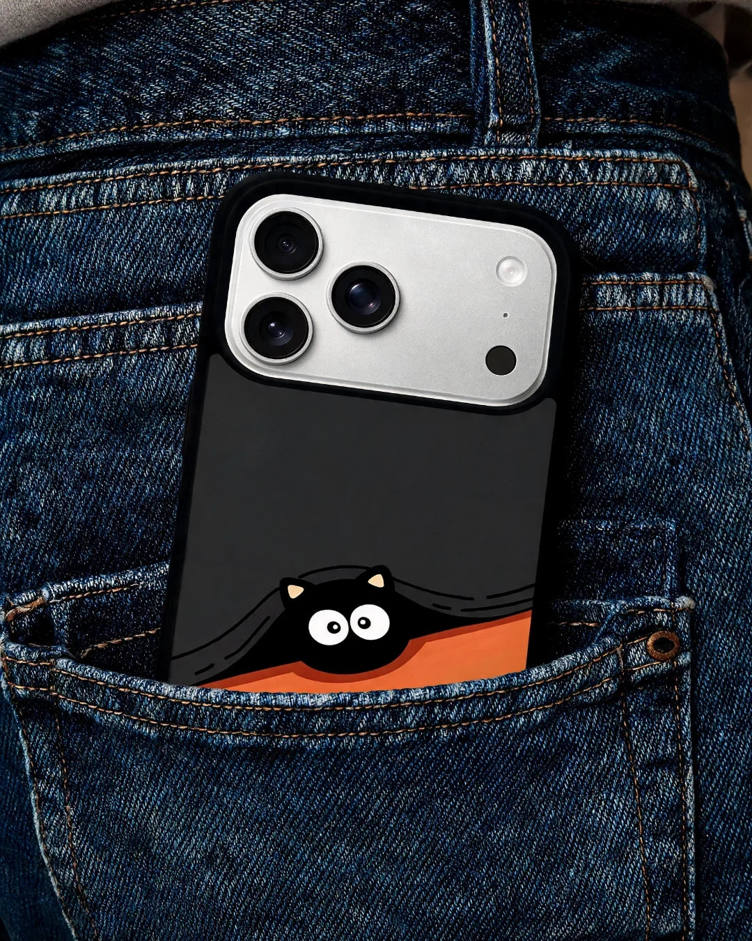 Peeking Cat Phone Case - Cute Black & Orange Print for iPhone, Samsung, Pixel, OnePlus & Vivo